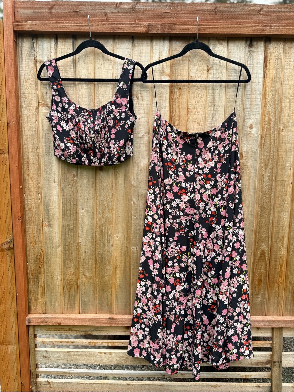 Wayf Black Floral Two-Piece Maxi Dress with Pink and Red Accents - Picture 7 of 10